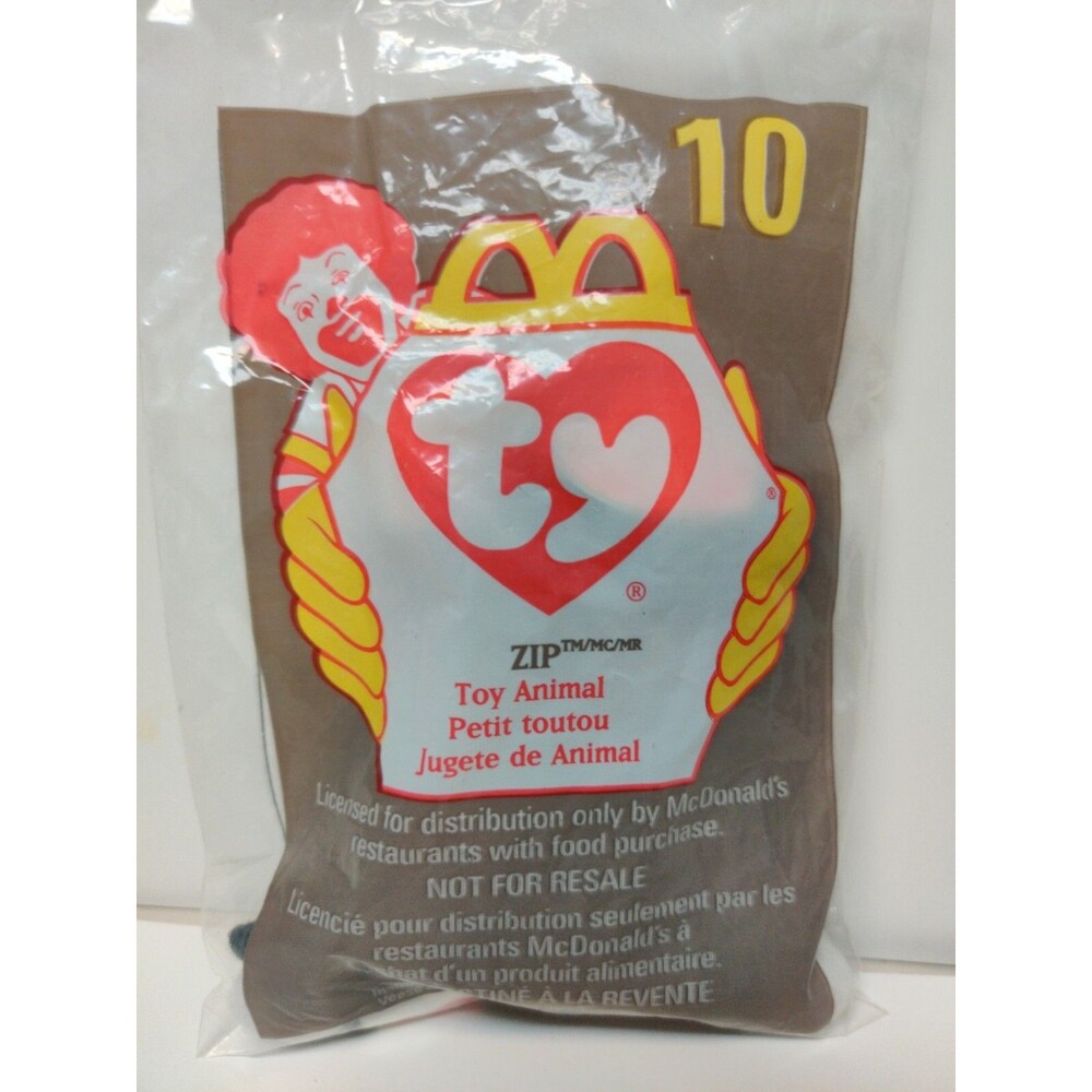 McDonalds Ty Teenie Beanie Baby Zip The Black Cat-Error- 1993 Tag/1998 Packaging